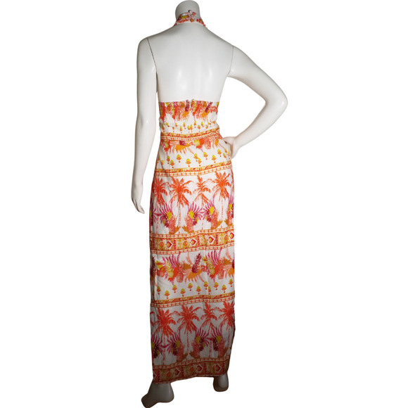 Taylor Pineapple Print Maxi Dress Halter Smocked Cotton NWT Size 10 - Picture 3 of 8